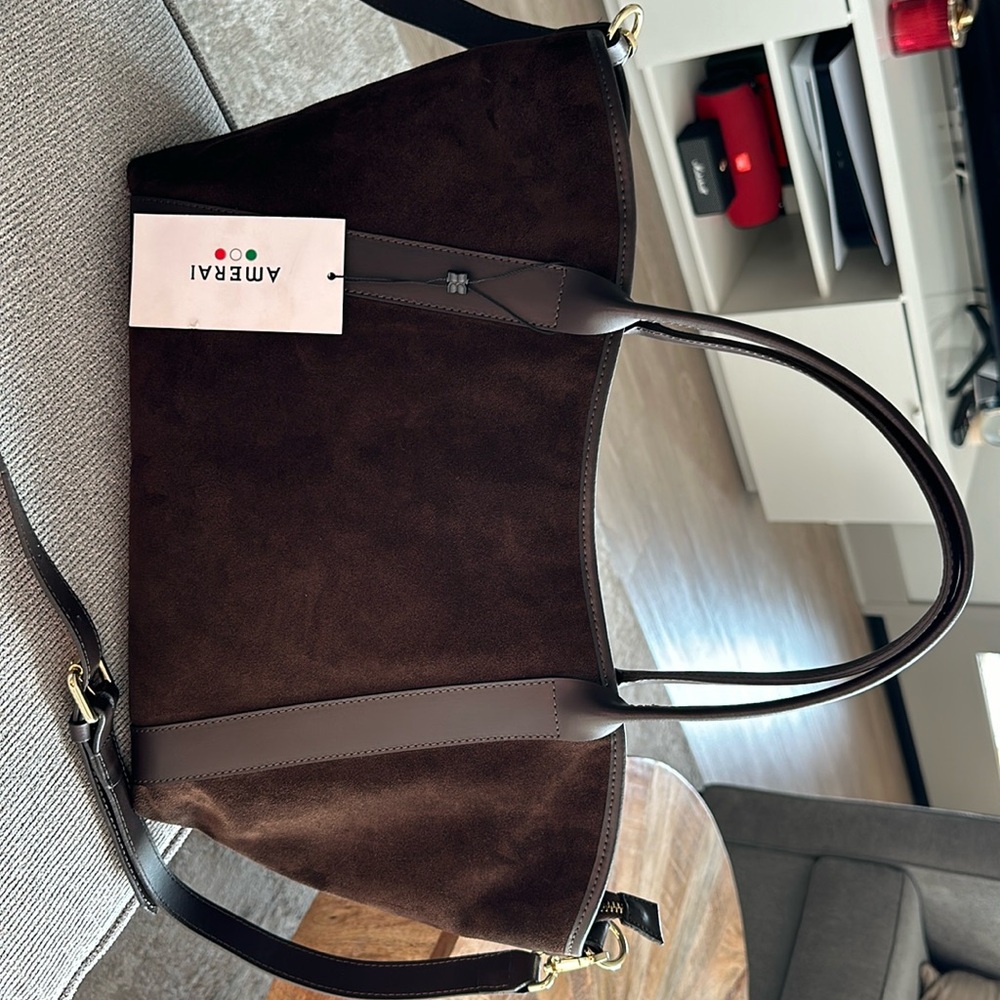 AMERAI Brown suede leather handbag with strap